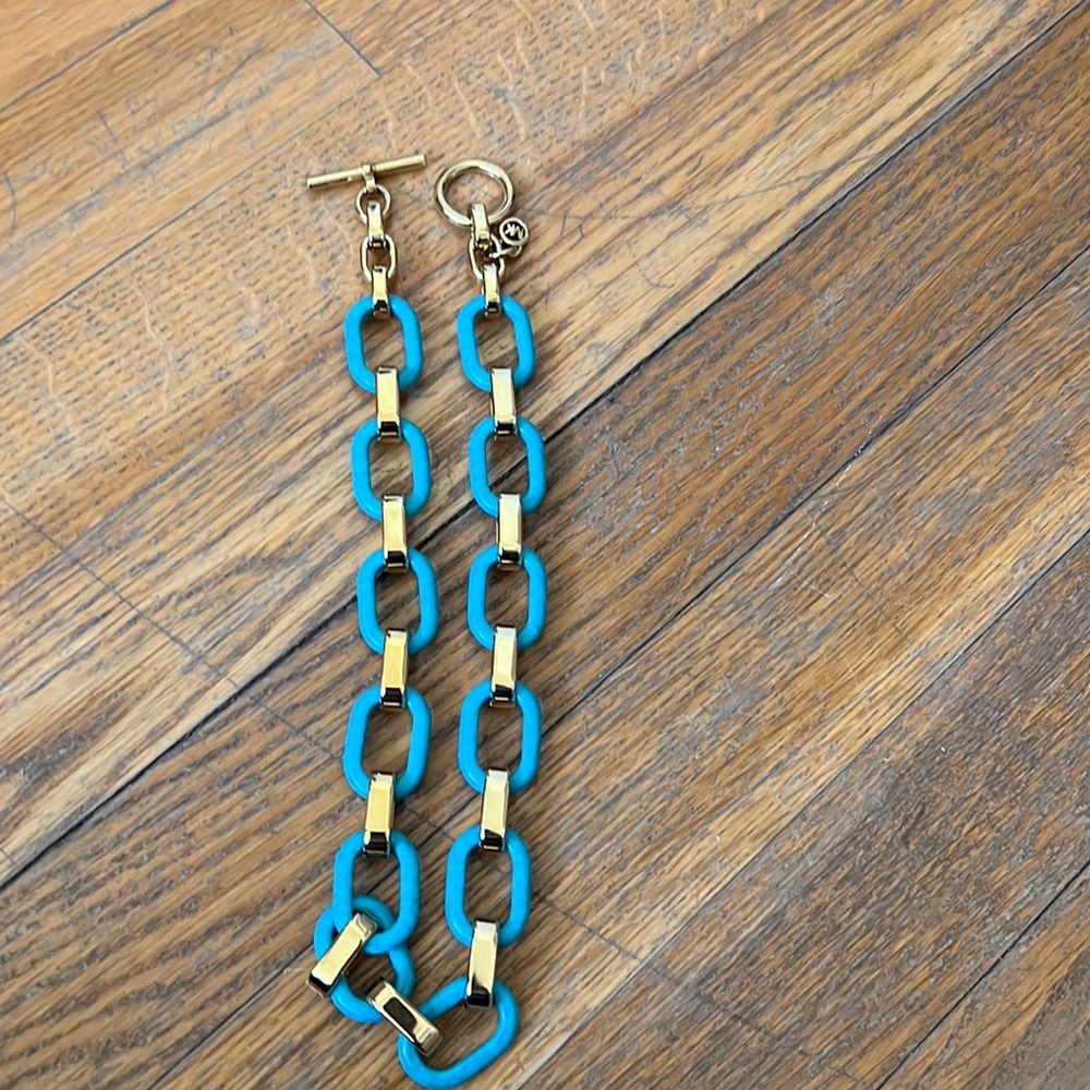 Michael Kors gold and turquoise big chain link necklace